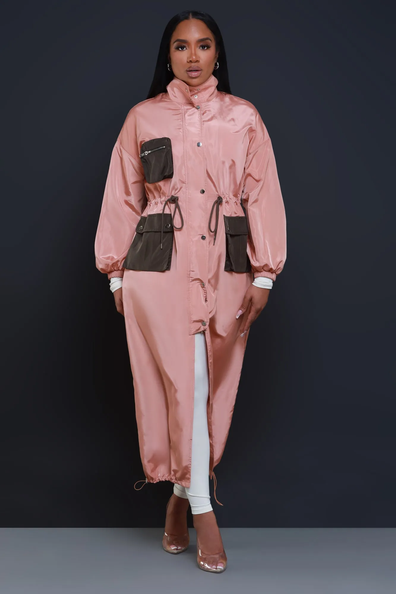 Just Like It Contrast Longline Trenchcoat - Rose Pink