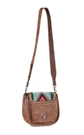 Justin Pecan Floral Tooled Genuine Leather & Southwest Colorful Blanket Fringe Accent Saddle-Bag 