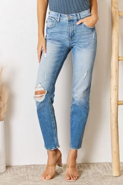 Kancan High Rise Distressed Slim Straight Jeans