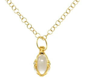 Large Temple St. Clair Rock Crystal Diamond 18 Karat Gold Classic Amulet Drop Necklace