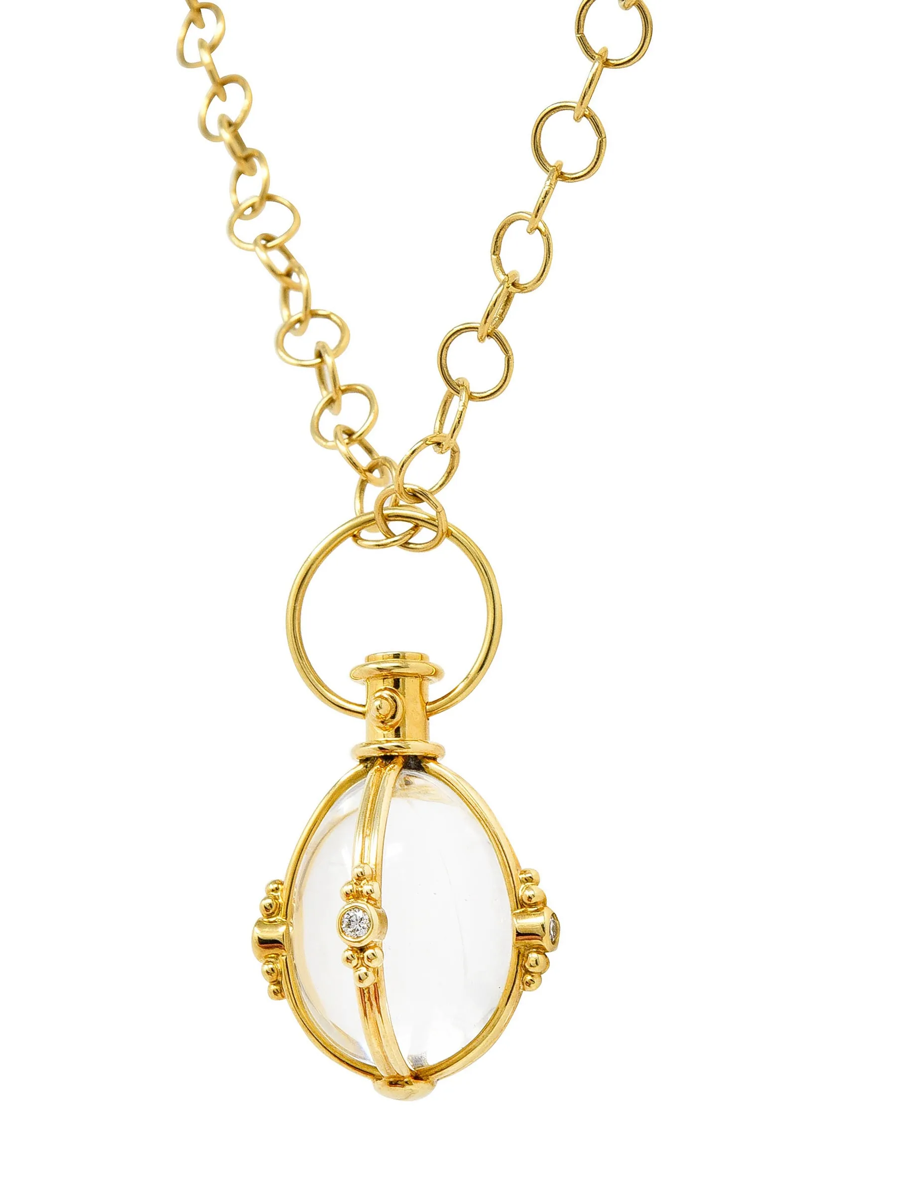 Large Temple St. Clair Rock Crystal Diamond 18 Karat Gold Classic Amulet Drop Necklace