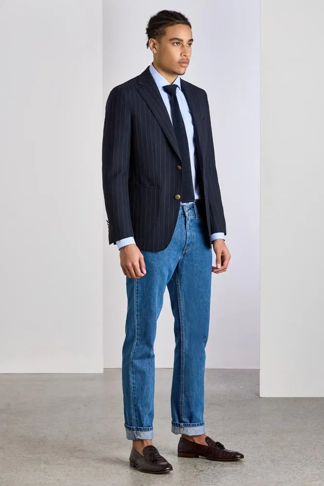 Liam Sports Jacket - Navy Chalk Stripe Tropical Wool