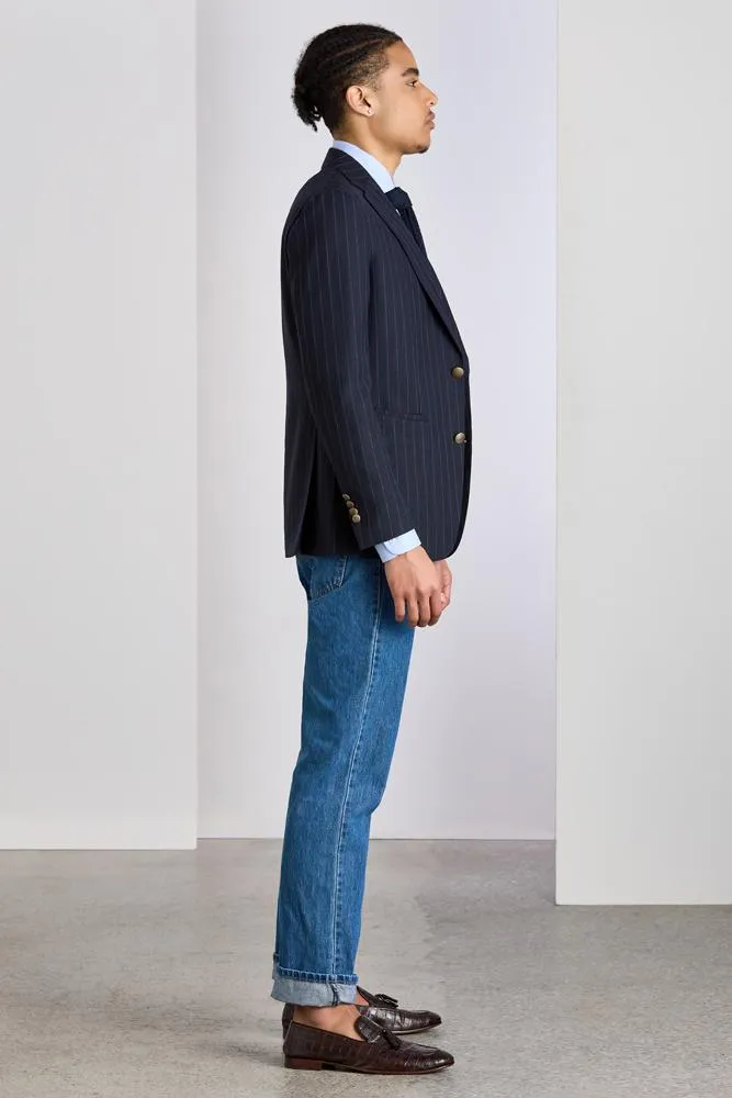 Liam Sports Jacket - Navy Chalk Stripe Tropical Wool