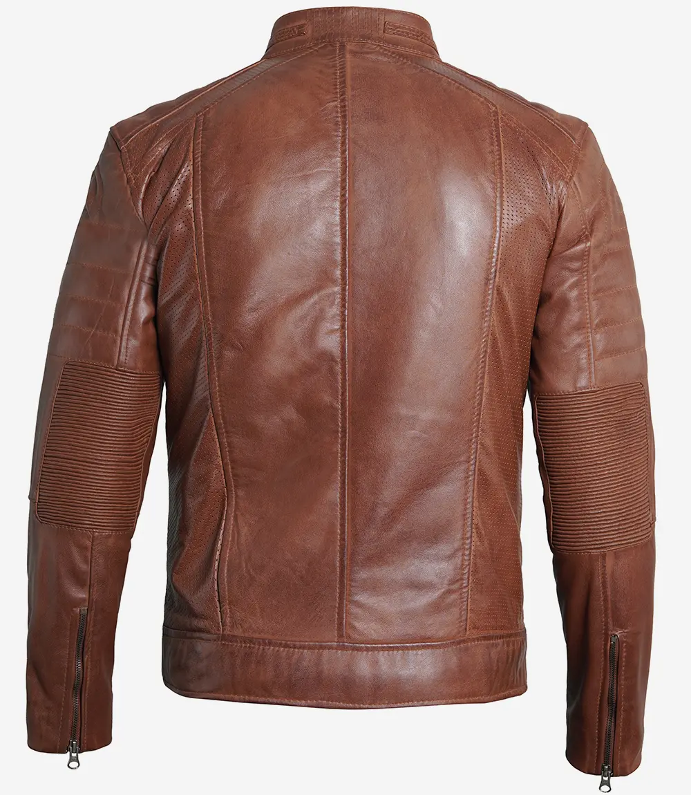 Men's Cognac Brown Cafe Racer Leather Jacket