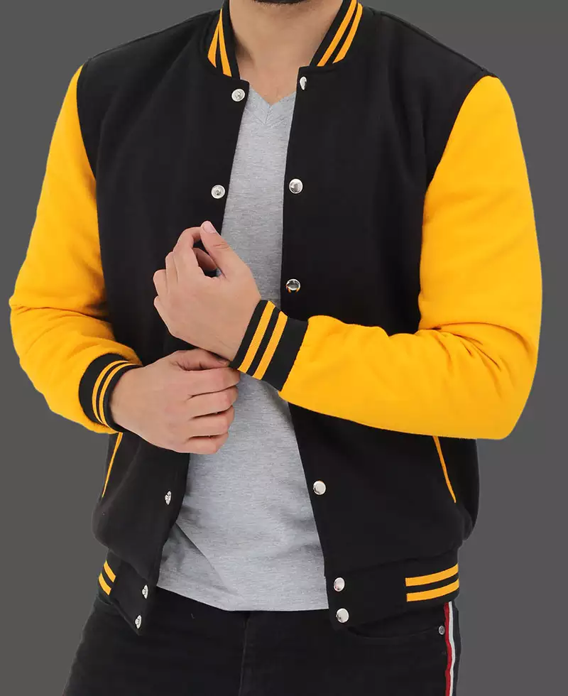 Mens Black and Yellow Letterman Jacket