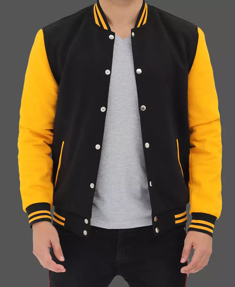 Mens Black and Yellow Letterman Jacket