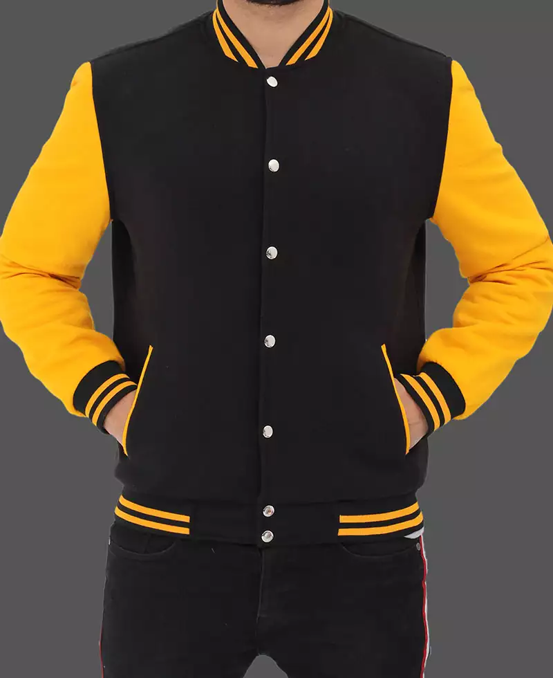 Mens Black and Yellow Letterman Jacket