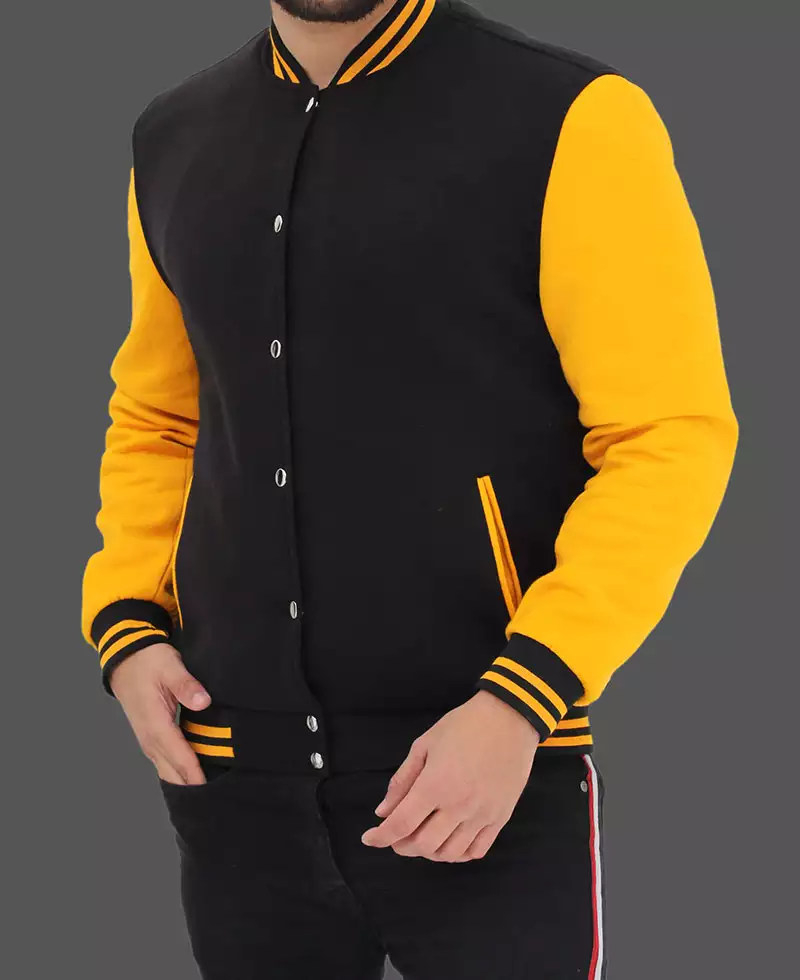 Mens Black and Yellow Letterman Jacket