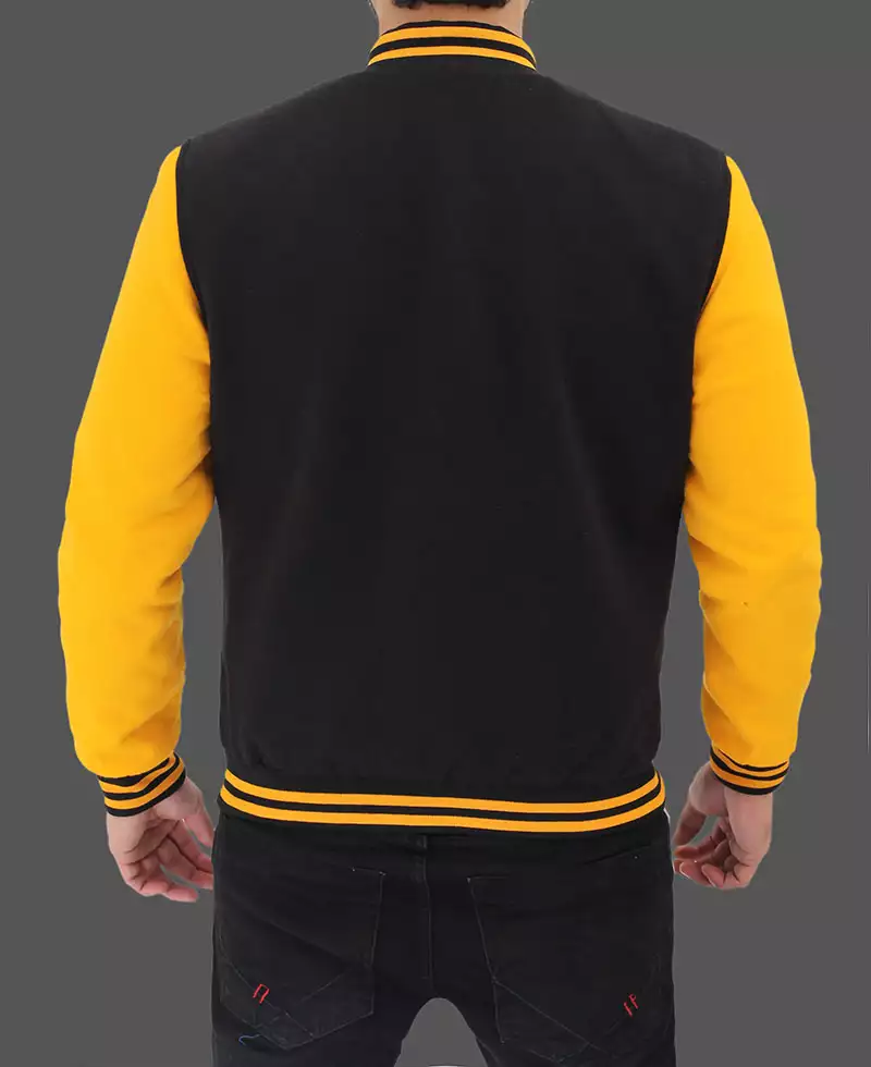 Mens Black and Yellow Letterman Jacket