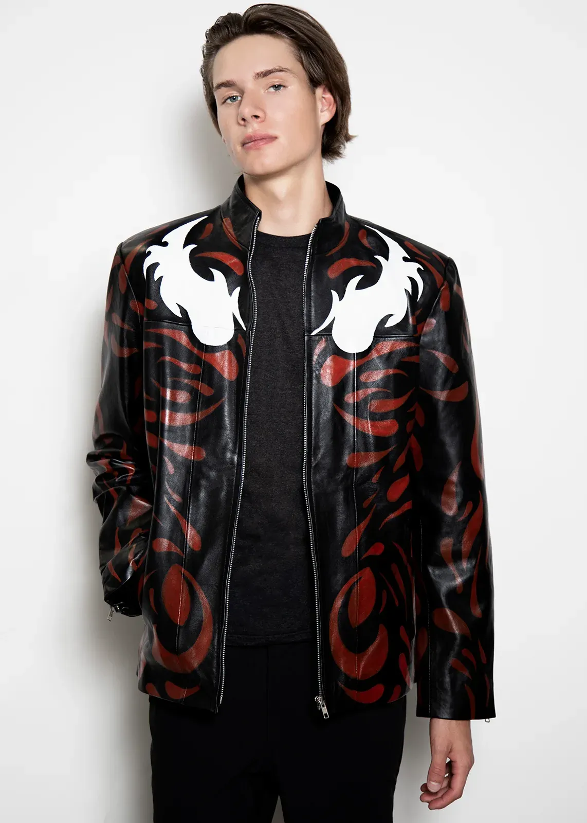 Mens Maximum Carnage Handpainted Red Leather Jacket | LucaJackets