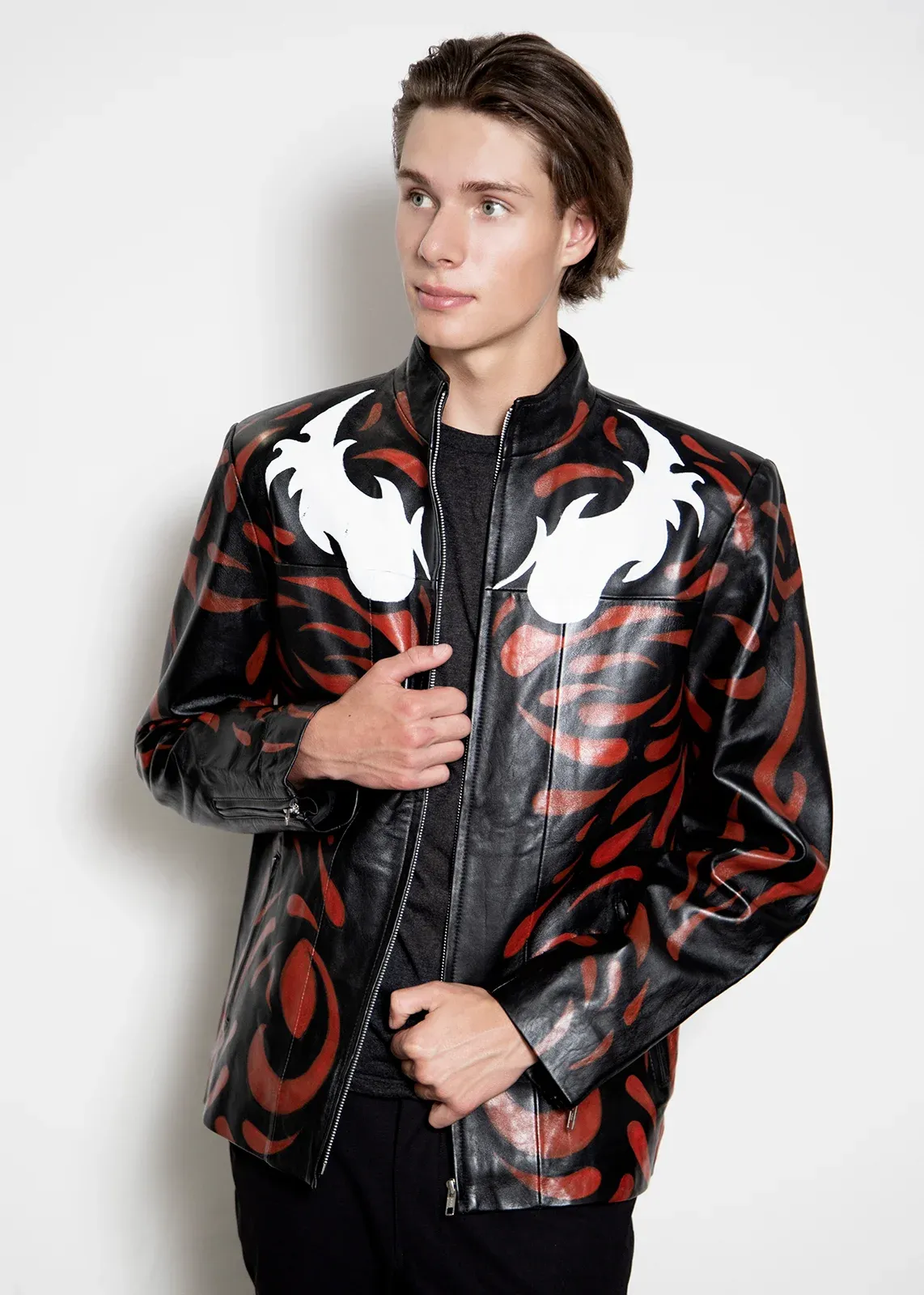 Mens Maximum Carnage Handpainted Red Leather Jacket | LucaJackets