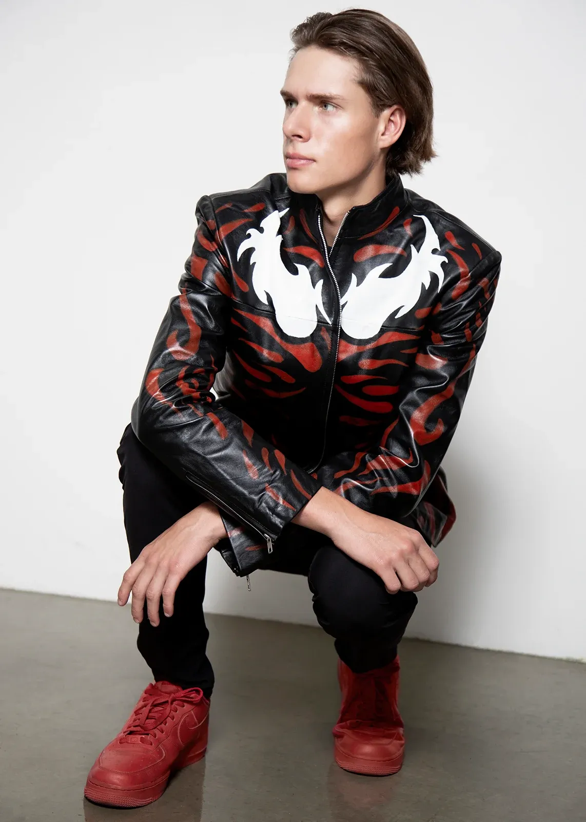 Mens Maximum Carnage Handpainted Red Leather Jacket | LucaJackets