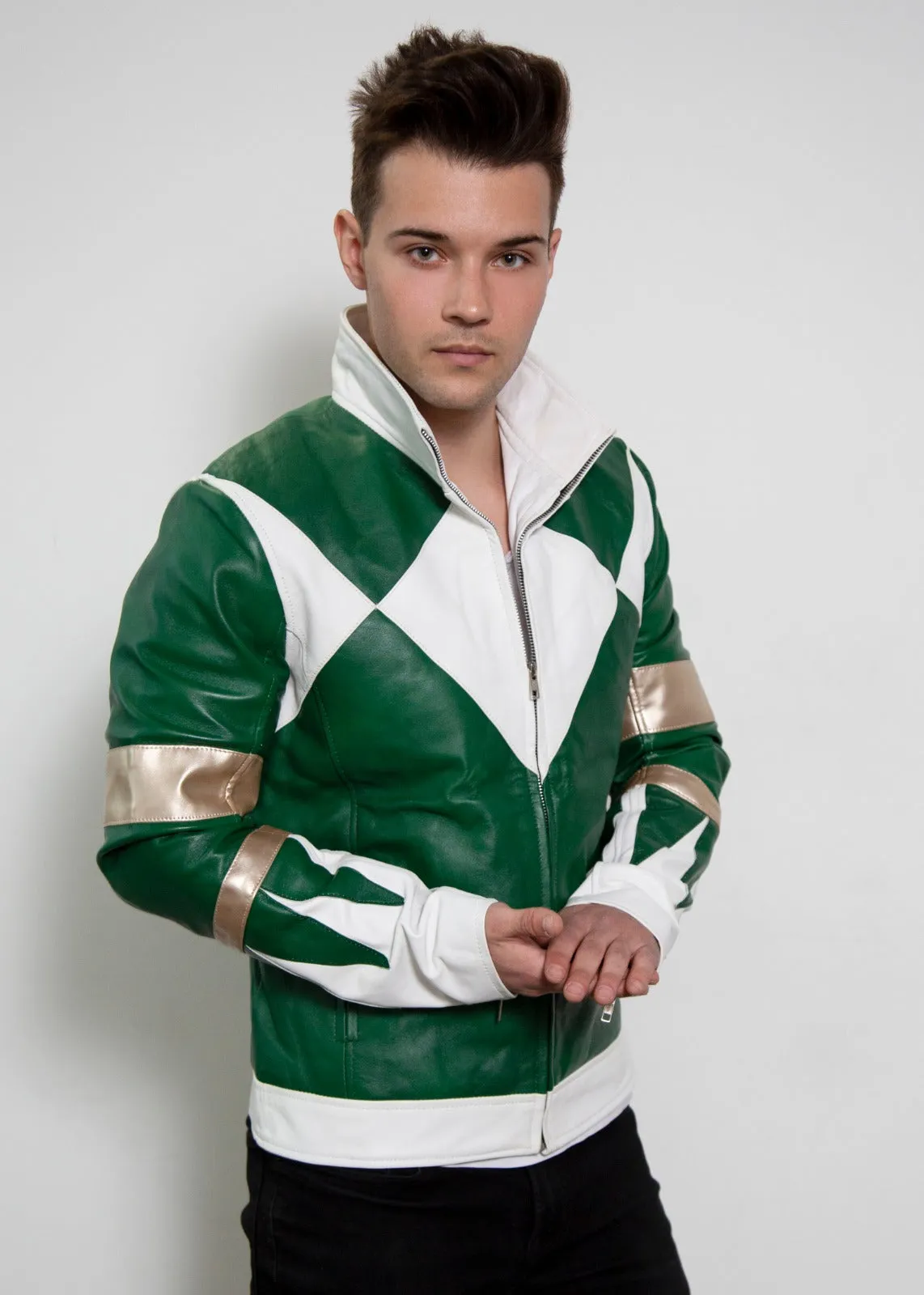 Mens Power Rangers Classic Leather Jacket - Green