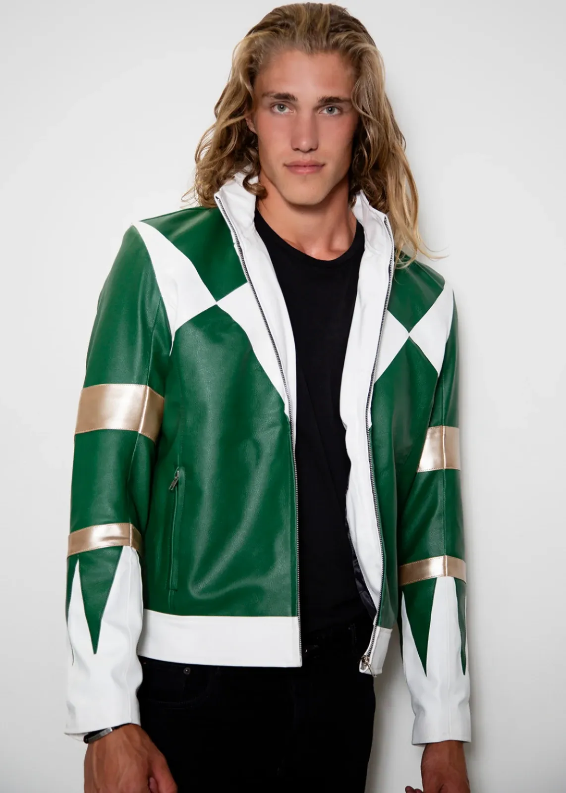 Mens Power Rangers Classic Leather Jacket - Green