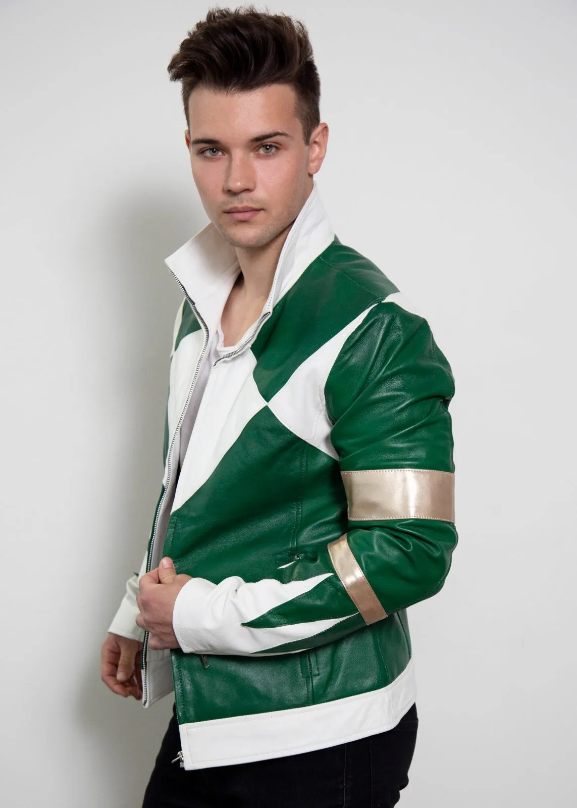 Mens Power Rangers Classic Leather Jacket - Green