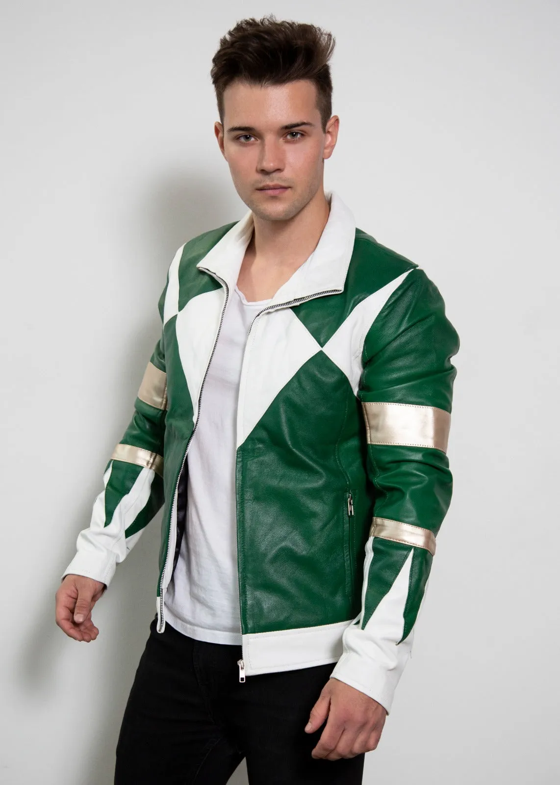 Mens Power Rangers Classic Leather Jacket - Green