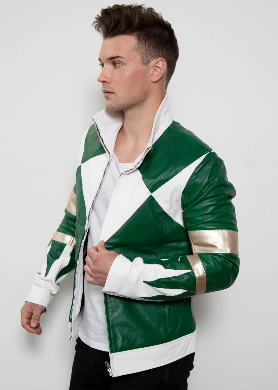 Mens Power Rangers Classic Leather Jacket - Green