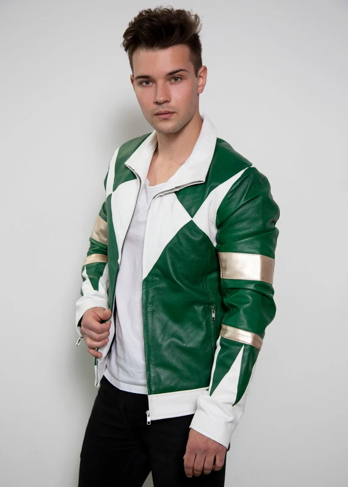 Mens Power Rangers Classic Leather Jacket - Green