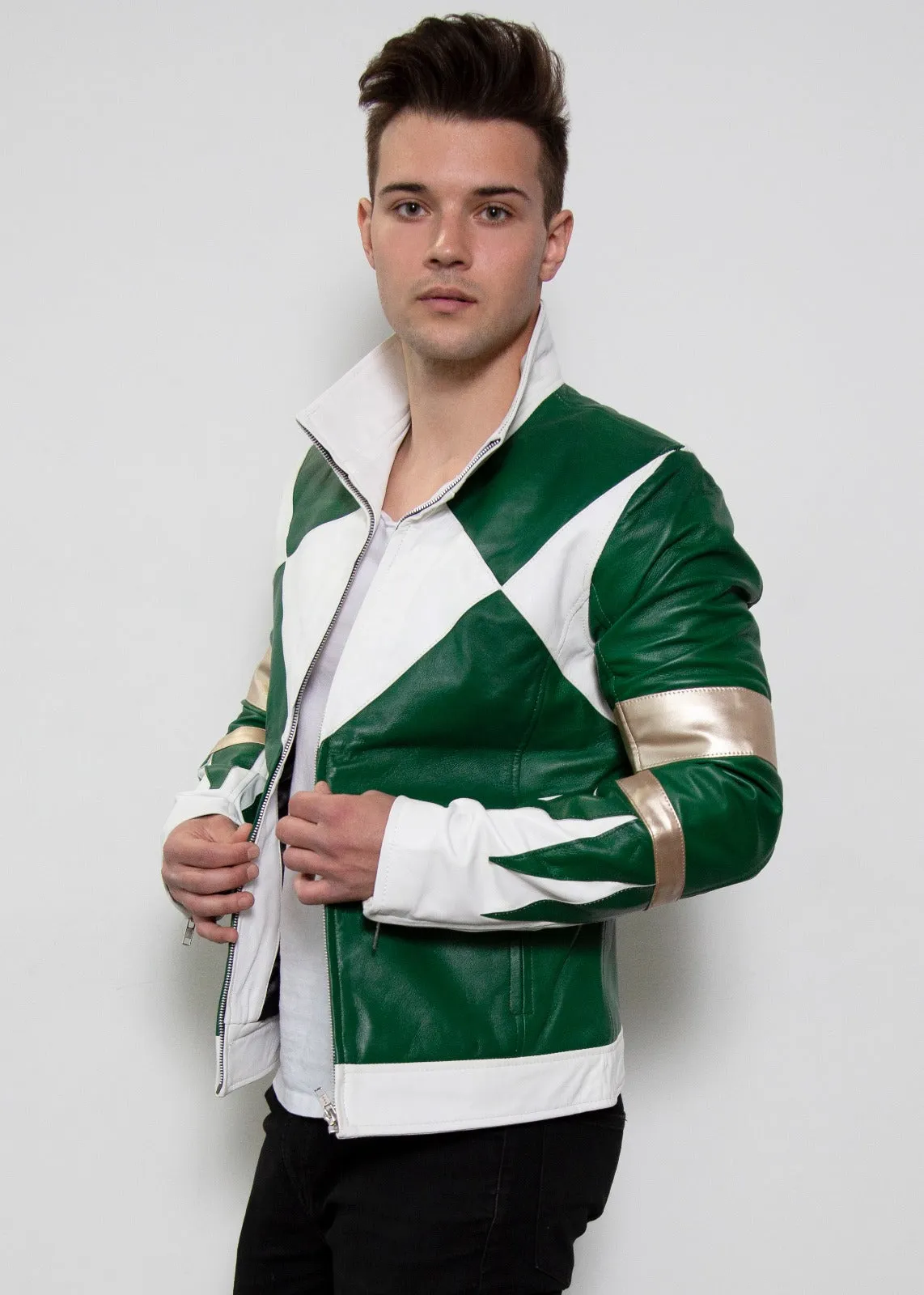 Mens Power Rangers Classic Leather Jacket - Green