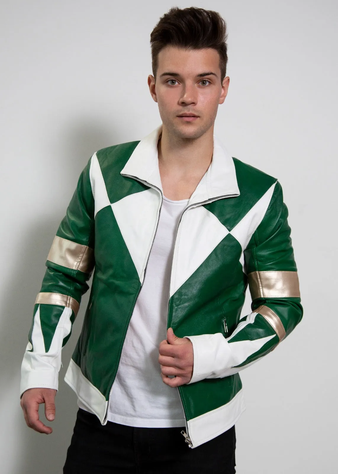 Mens Power Rangers Classic Leather Jacket - Green