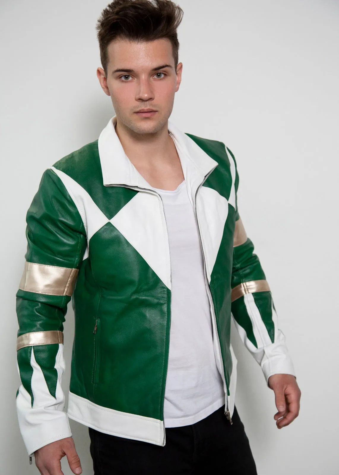 Mens Power Rangers Classic Leather Jacket - Green