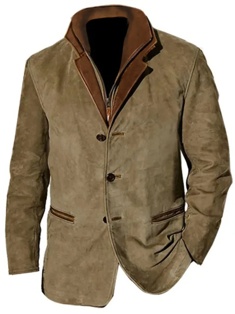 Men's Vintage Suede Double Collar Jacket