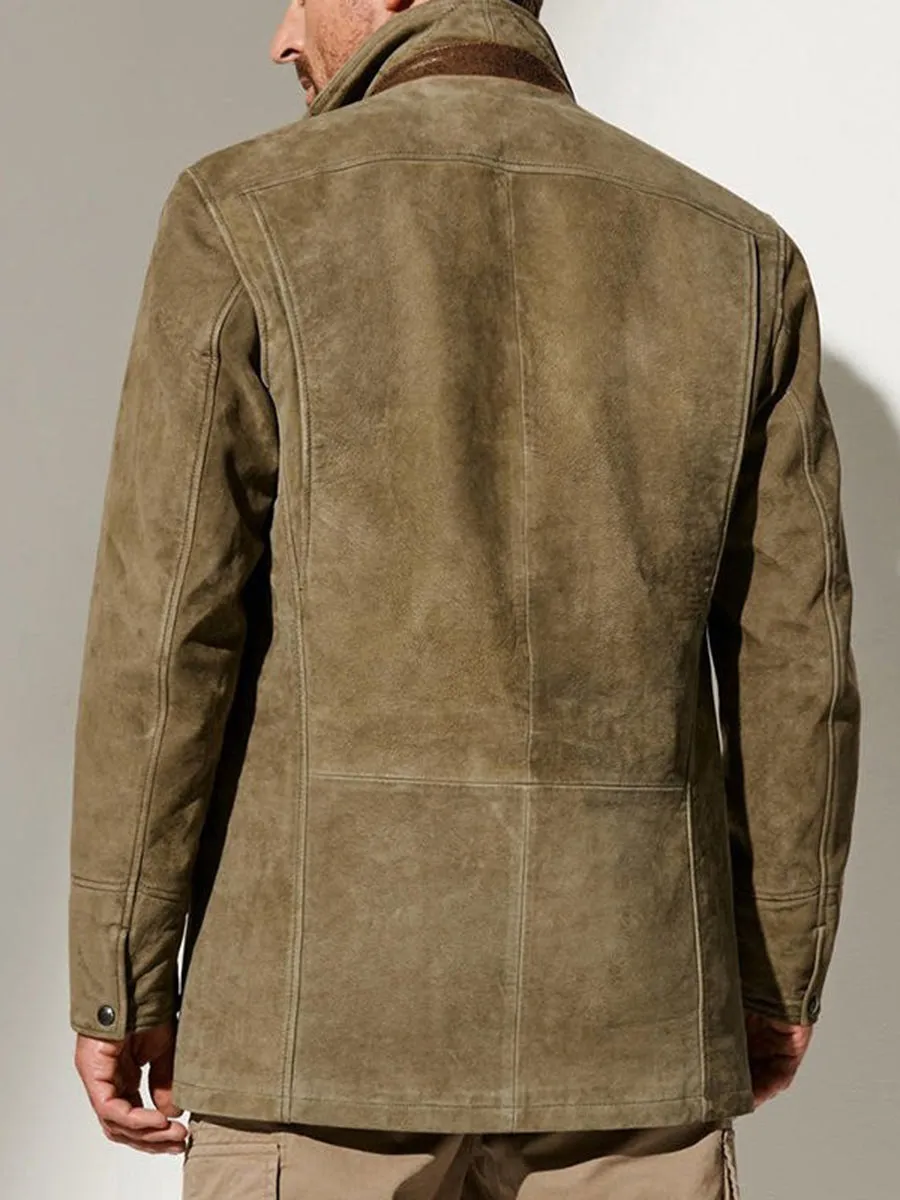 Men's Vintage Suede Double Collar Jacket