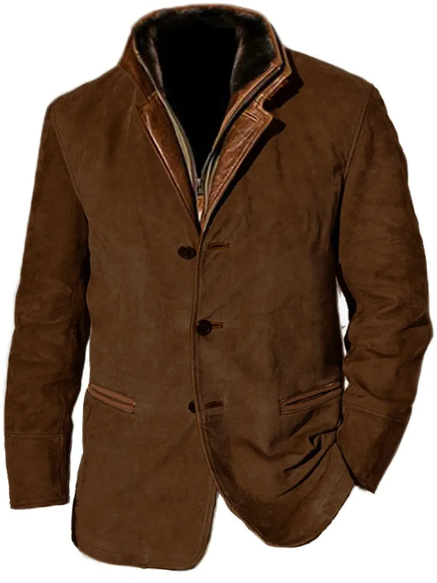 Men's Vintage Suede Double Collar Jacket