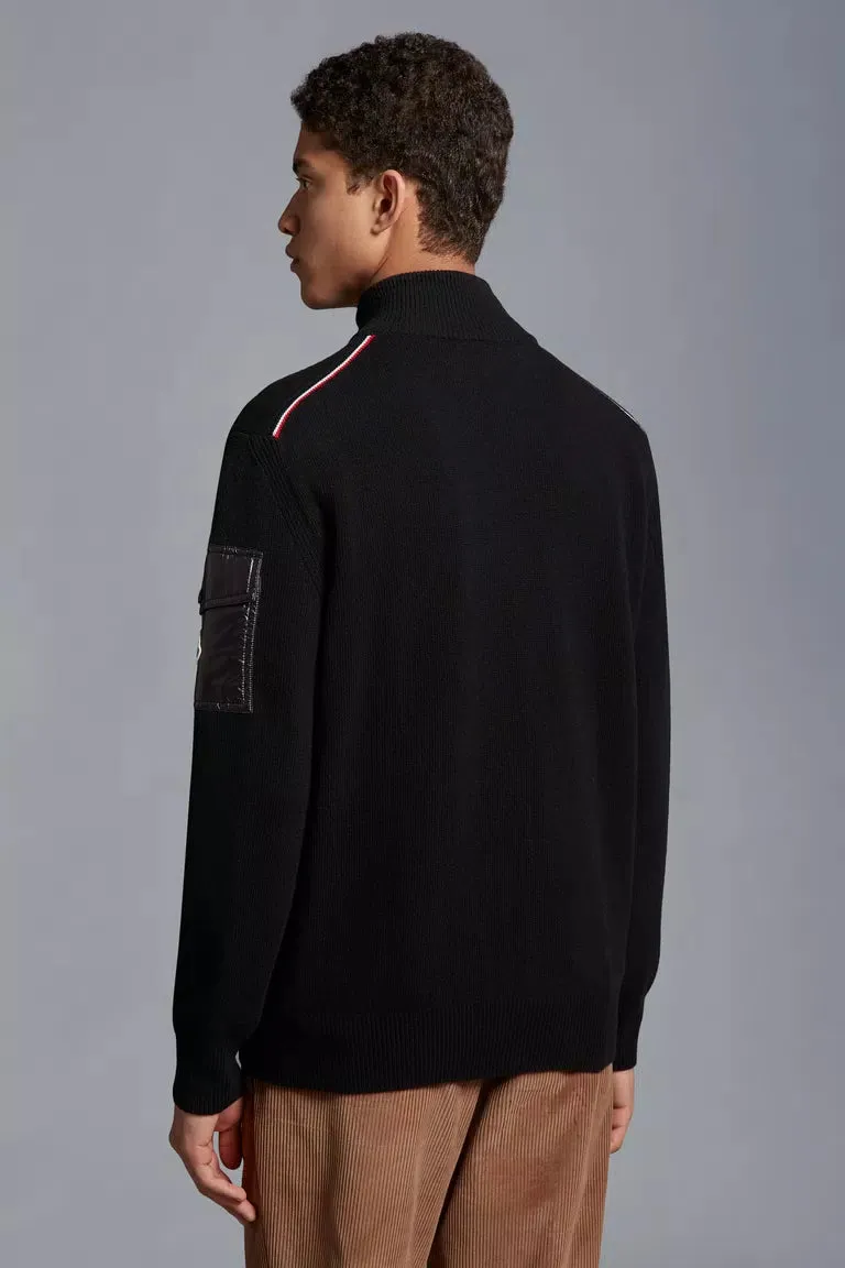 Moncler Zip-Up Wool Black Cardigan