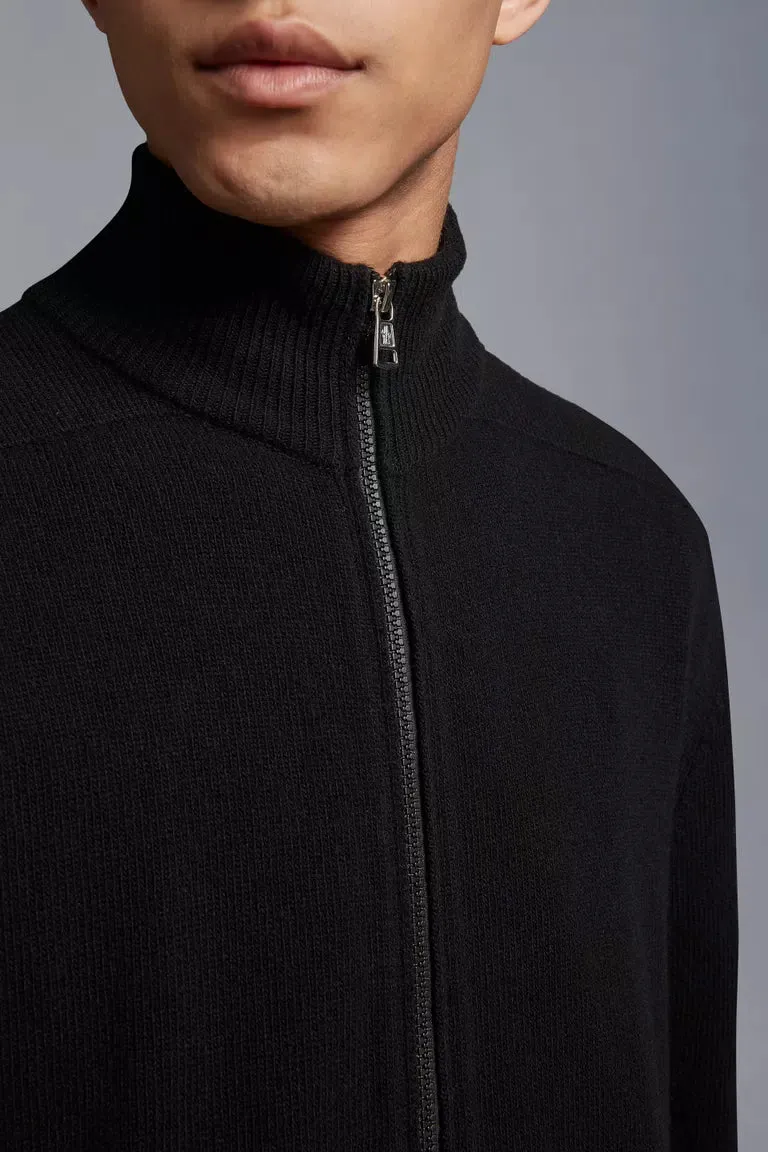 Moncler Zip-Up Wool Black Cardigan