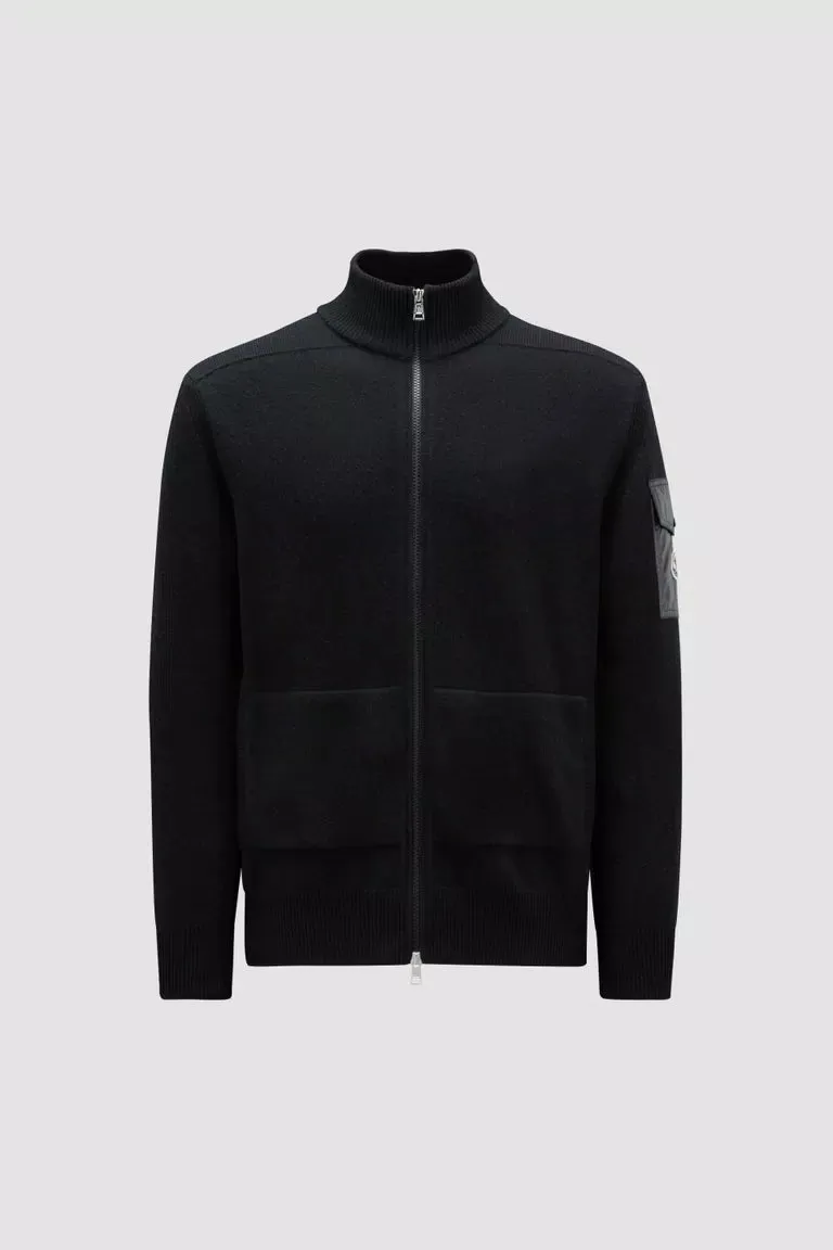 Moncler Zip-Up Wool Black Cardigan