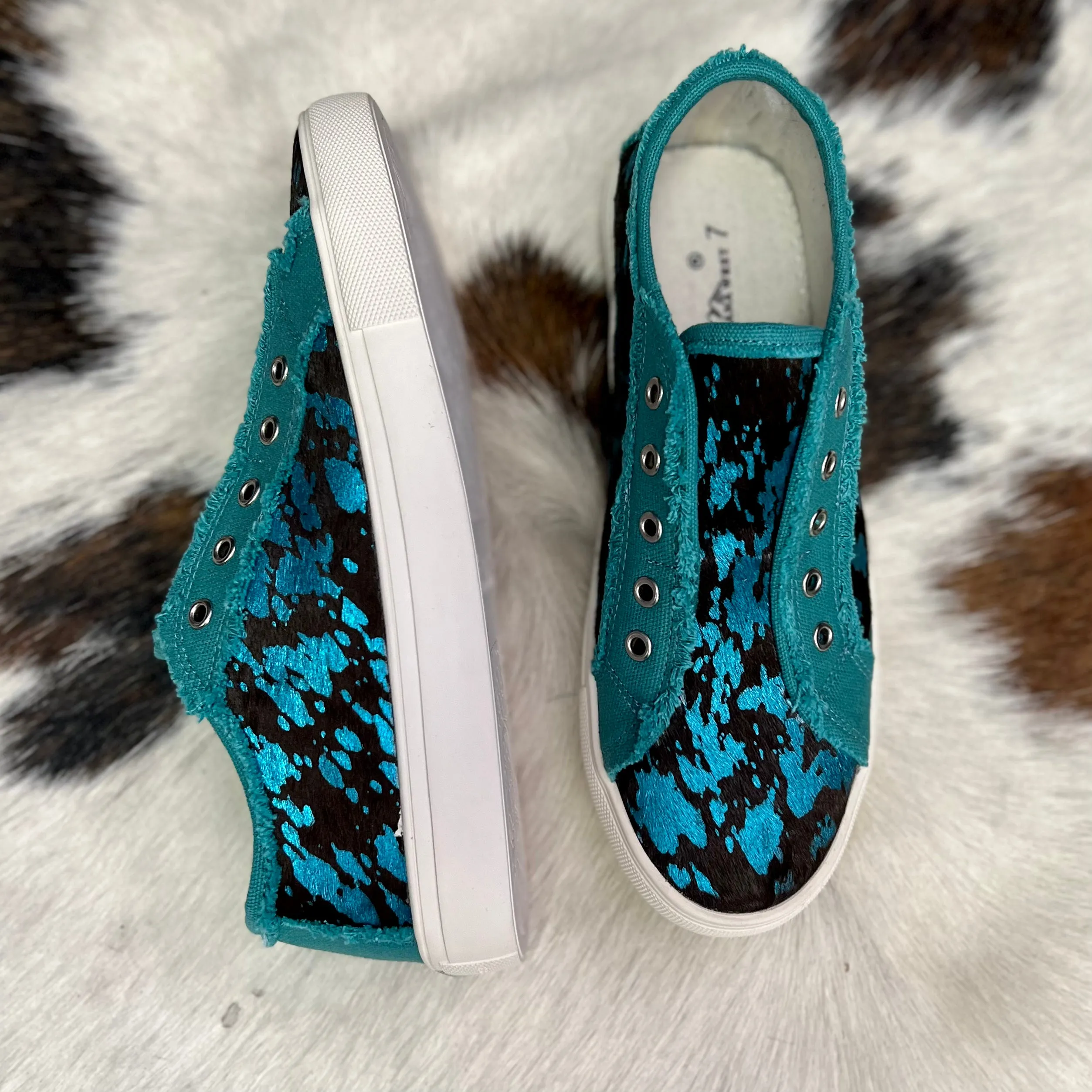 Montana West Turquoise Cow Print Sneakers