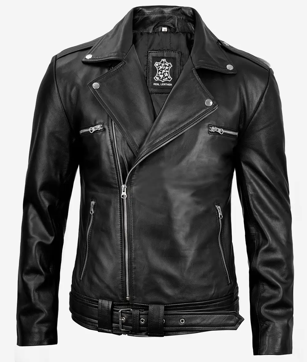 Negan Black Asymmetrical Belted Moto Leather Jacket