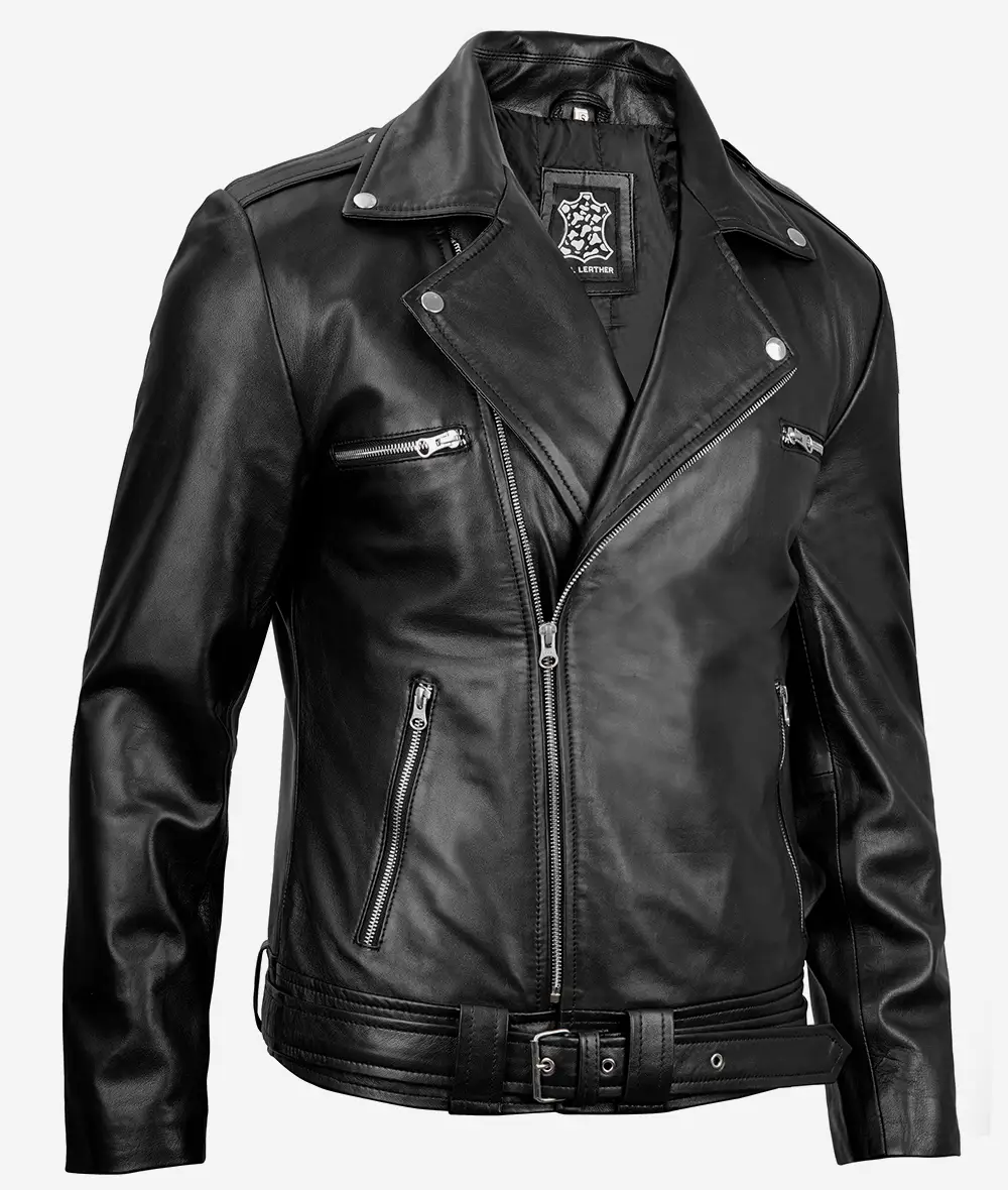 Negan Black Asymmetrical Belted Moto Leather Jacket