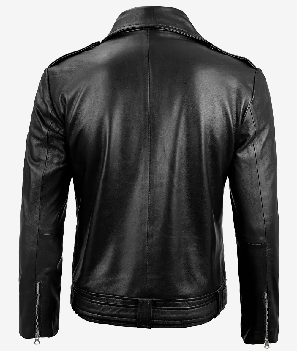 Negan Black Asymmetrical Belted Moto Leather Jacket