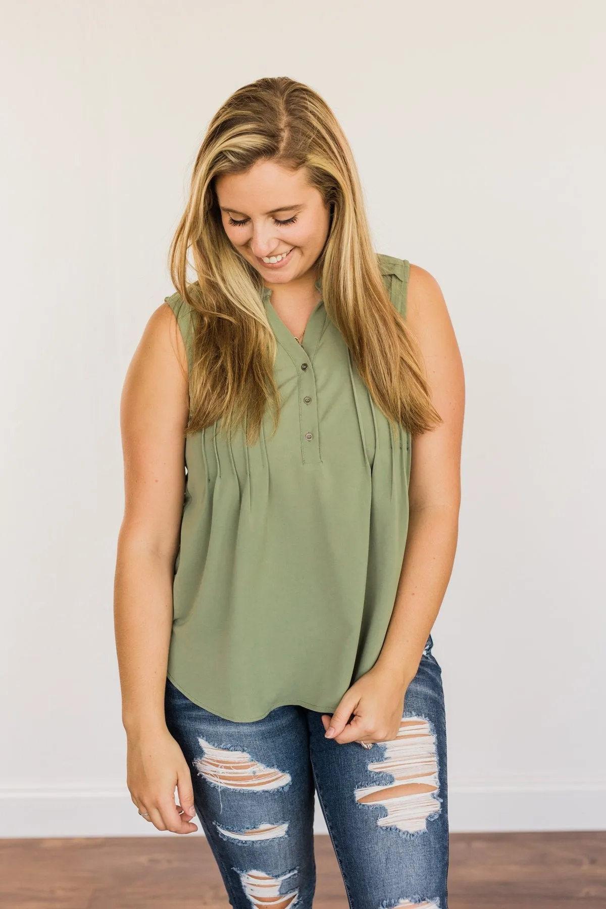 Never Ending Bliss Sleeveless Blouse- Olive