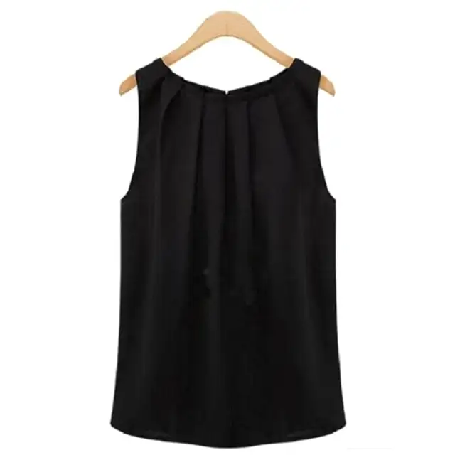 New Summer Blouse Fashion Sleeveless Round Neck Chiffon Blouse Cheap Cloths