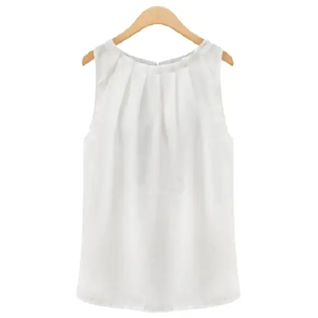 New Summer Blouse Fashion Sleeveless Round Neck Chiffon Blouse Cheap Cloths