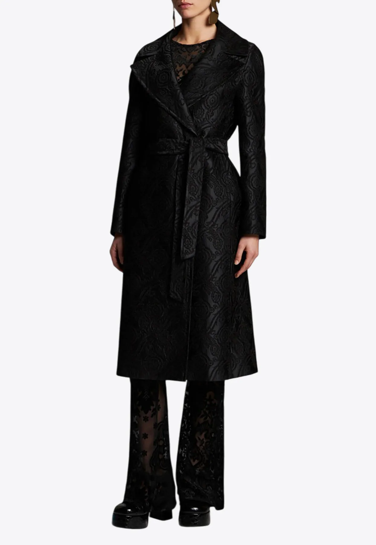 Paisley Jacquard Belted Coat