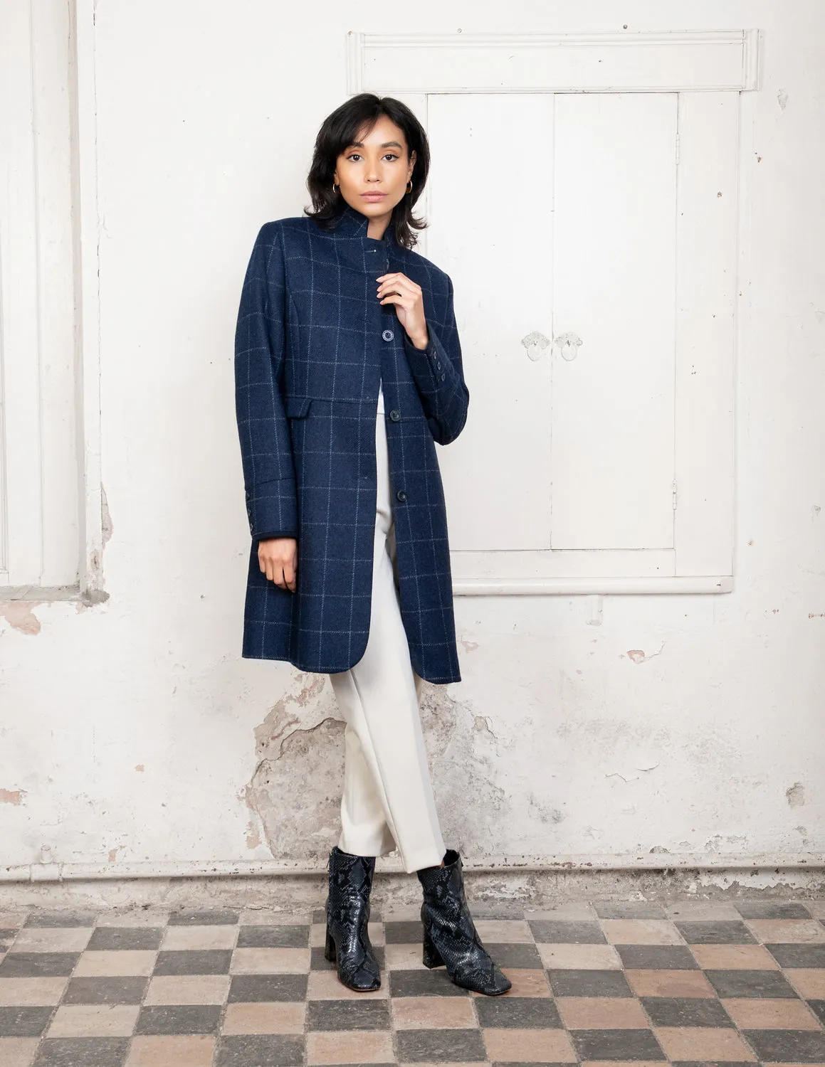 Pamela Tweed Coat - Navy Check