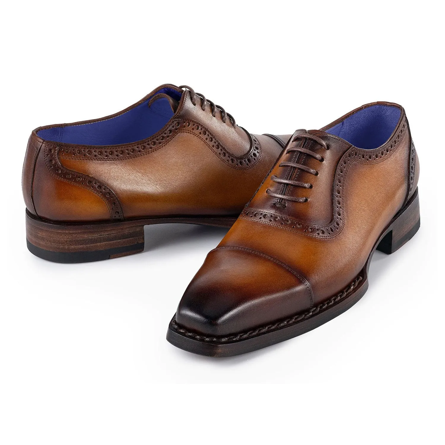 Paul Parkman Men's Shoes Calf-Skin Leather Cap-Toe Oxfords (PM6436)