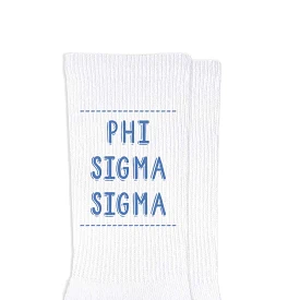 Phi Sigma Sigma Crew Socks with Phi Sigma Sigma Name in Sorority Colors