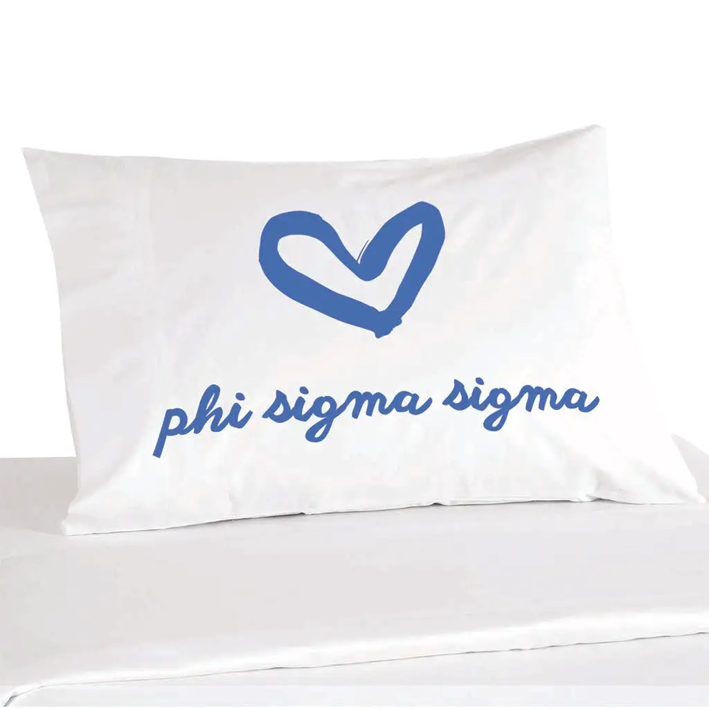 Phi Sigma Sigma Sorority Name with Heart Design on Printed Pillowcase