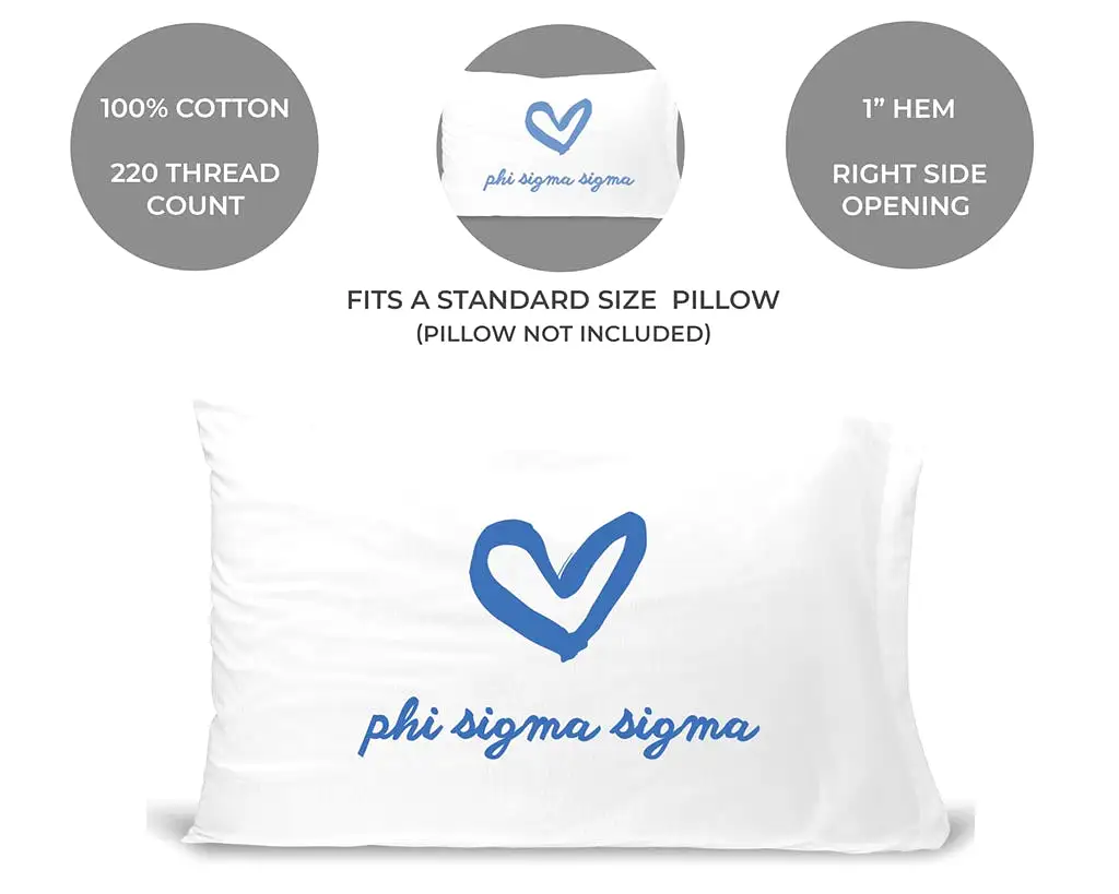 Phi Sigma Sigma Sorority Name with Heart Design on Printed Pillowcase