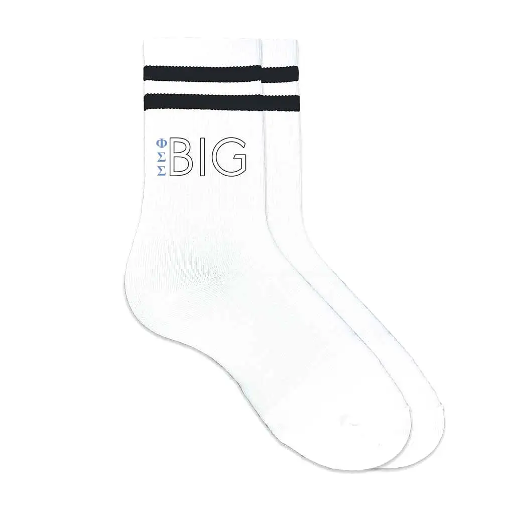 Phi Sigma Sigma Sorority Socks for your Big and Little with Greek Letters on Striped Cotton Crew Socks