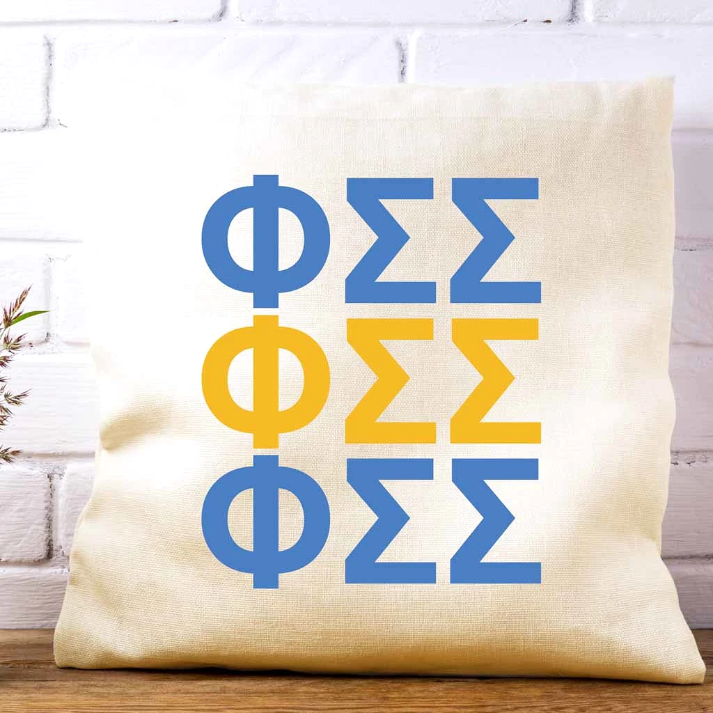 Phi Sigma Sigma Throw Pillow Cover with Greek Letters