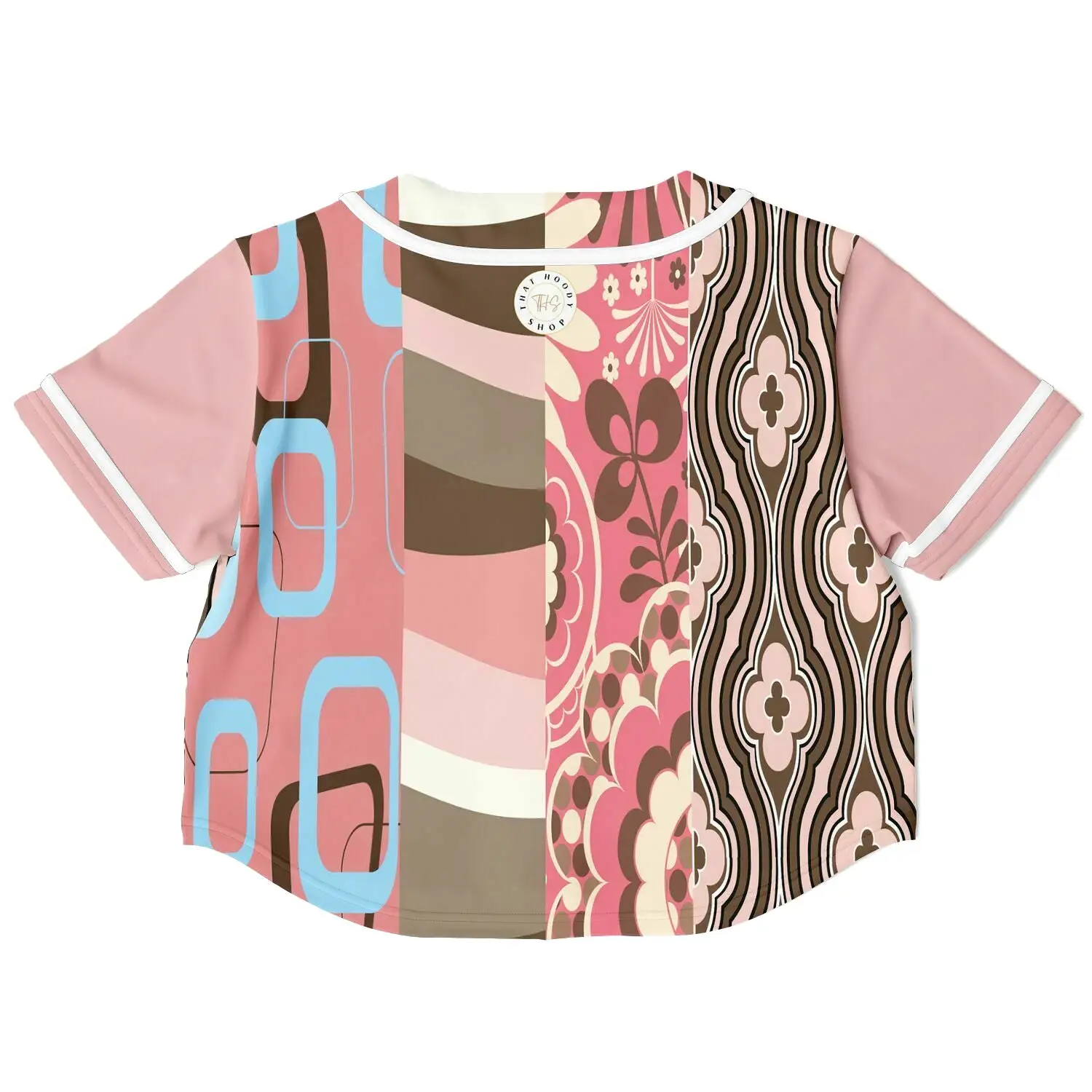 Pink Geo Patchwork Cropped Button Front Jersey