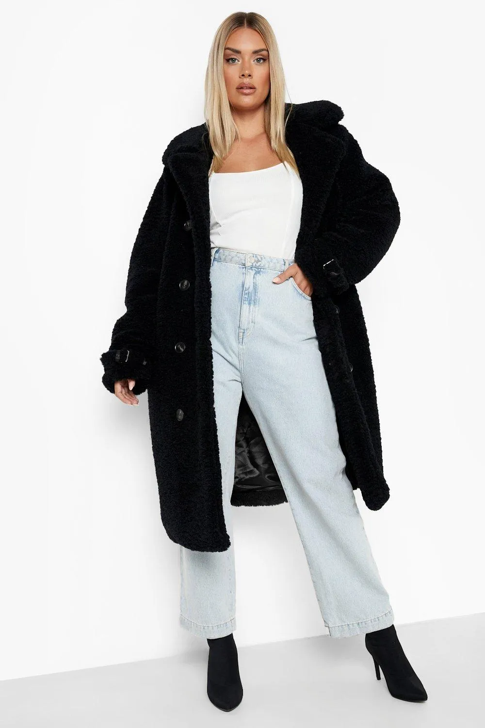 Plus Faux Fur Cuff Detail Longline Coat