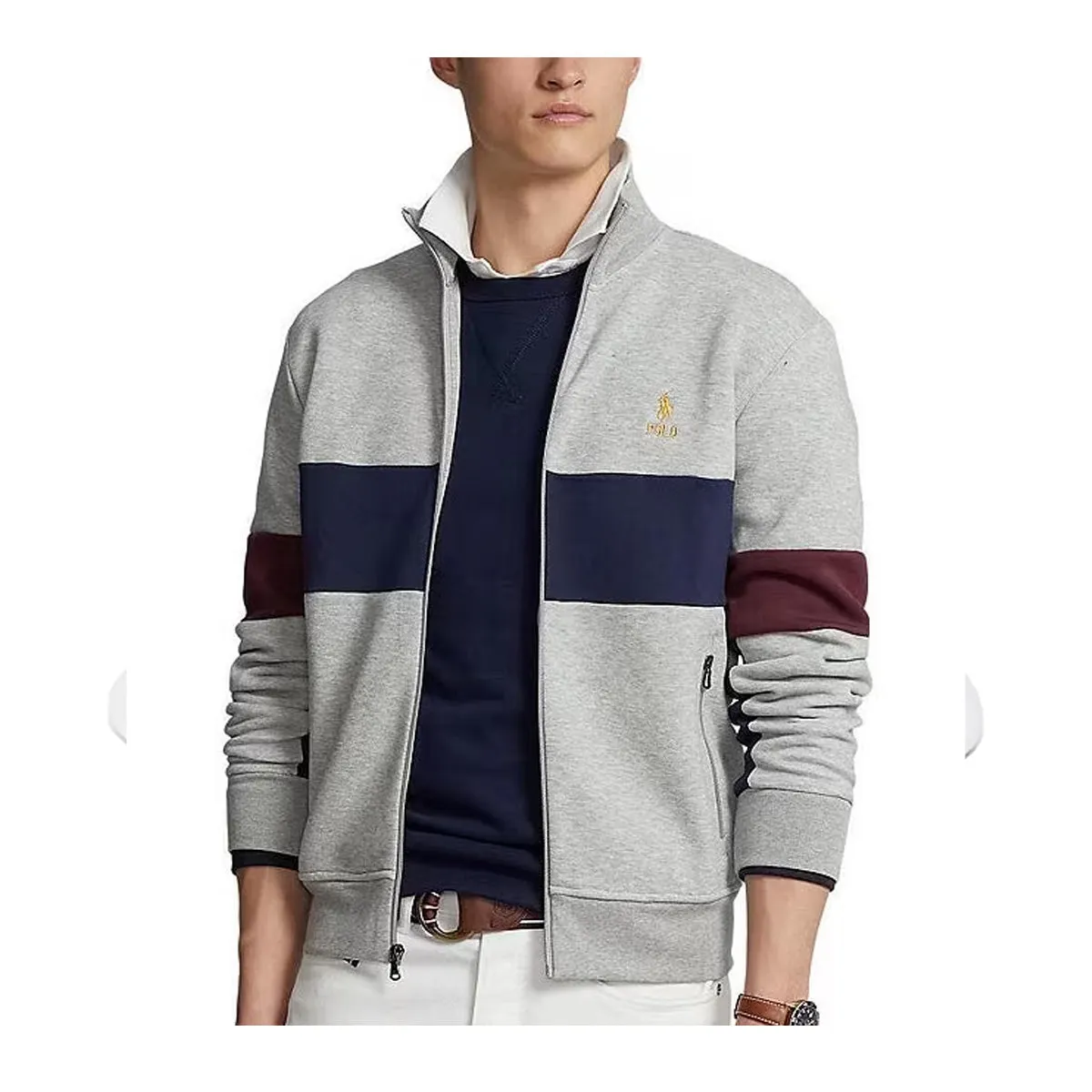 Polo Ralph Lauren Mens Mesh Faced Double Knit Track Jacket 710881502006 Andover Heather Multi