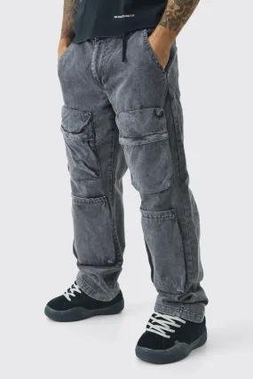 Relaxed Heavyweight Twill Acid Washed Cargo Trousers